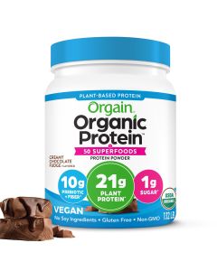 Orgain Organic Plant Based Protein + Superfoods Powder, Creamy Chocolate Fudge, 21g Protein, 1.12 lb"