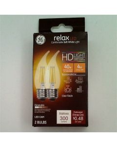 GE Lighting 36903 Clear Finish Light Bulb Relax HD Dimmable LED Decorative 4 (40-Watt Replacement), 300-Lumen Medium Base Bent T"