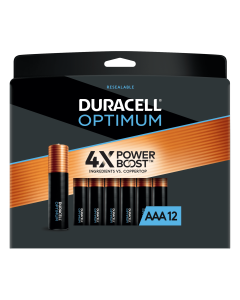 Duracell Optimum AAA Battery with 4X POWER BOOST™, 1.5V, 12 Pack Resealable Package"