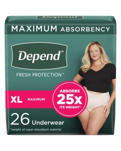 Depend Fresh Protection Women's Incontinence & Postpartum Bladder Leak Underwear, XL, 26 Count"