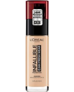 L'Oreal Paris Infallible Fresh Wear 24 Hr Liquid Foundation Makeup, 430 Ivory Buff, 1 oz"