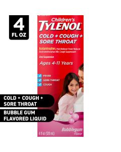 Children's Tylenol Cold, Cough, and Sore Throat, Bubblegum, 4 fl. oz"
