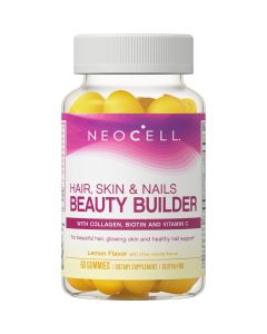 NeoCell Hair, Skin and Nails Beauty Builder With Collagen, Biotin and Vitamin C, Gummy, Lemon, 60 Count, 1 Bottle"