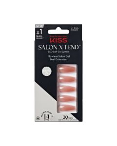 KISS Salon X-tend LED Soft Gel System Color Nails, Solid Pink, Long Coffin, 34 Ct."