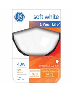 GE LIGHTING 40W, G25 Incandescent Light Bulb