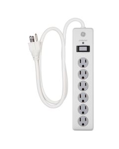 GE 6-Outlet Power Strip Surge Protector, 3 ft Cord, 800J, White, 14010"