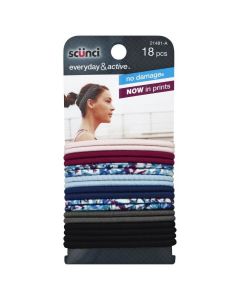 Scunci 2148103A048 Everyday & Active No Damage Assorted Colors Elastics, 18 Count & Pack of 3"