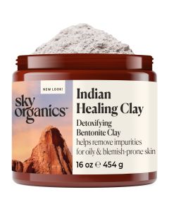 Sky Organics Indian Healing Clay with Detoxifying Bentonite Clay for Face, Helps Remove Impurities, Suitable for Oily or Blemish-Prone Skin, 100% Pure, Vegan & Cruelty-Free Skin Care, 16 Oz."