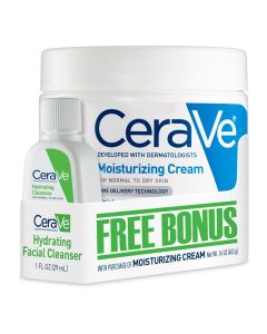 CeraVe Moisturizing Cream Jar & Bonus Hydrating Cleanser Sample Bundle, Face & Body, 16 oz