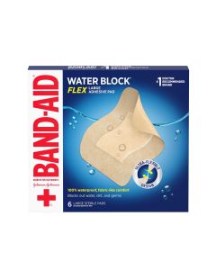 Band-Aid Brand Water Block Flex Waterproof Adhesive Pads, Large, 6 Ct"