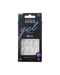 KISS Gel Fantasy Allure Ready-To-Wear Medium Square Fake Nails, Silver Glitter, 28 Pieces"