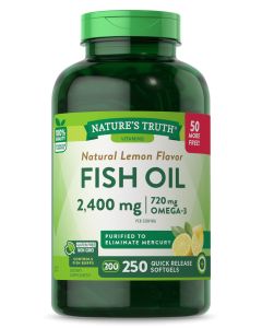 Fish Oil Omega 3 | 2400 mg | 250 Liquid Softgels  | Burpless Lemon Flavor Pills | Non-GMO, Gluten Free Supplement | By Nature's Truth"