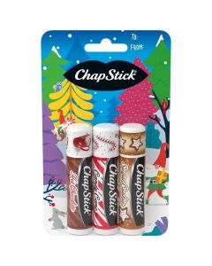 ChapStick Holiday Hot Chocolate, Candy Cane and Sugar Cookie Lip Balm, 0.15oz, 3 Pack"