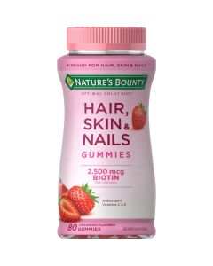 Nature's Bounty Optimal Solutions Hair, Skin & Nails Vitamin Gummies with Biotin 2500 mcg, 80 Ct"