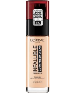 L'Oreal Paris Infallible Fresh Wear 24 Hr Liquid Foundation Makeup, 410 Ivory, 1 fl oz"