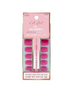 L.A. Girl Oh So Shiny Gel Shine Nail Tips 24 Nails + Glue - 12 Nail Sizes Wildest Dream Pink