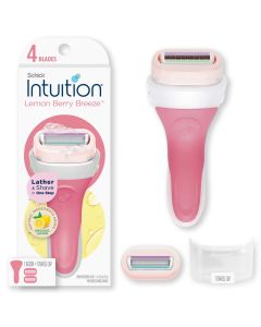 Schick Intuition 4-Blade Lemon Berry Breeze Women's Razor Handle & 2 Razor Cartridge Refills, Lather & Shave In One Step"