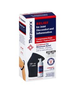 Theraworx Relief for Joint Discomfort and Inflammation Compression Knee Sleeve + Topical Foam SM/MD