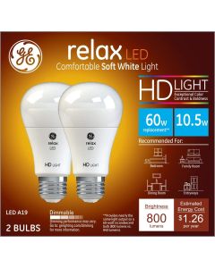 GE Relax A19 E26 (Medium) LED Bulb Soft White 60 Watt Equivalence 2 pk
