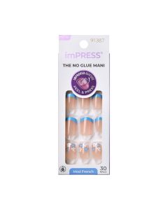 KISS imPRESS No Glue Needed Press On Nails, French, Snooze, Blue, Short Squoval, 30 Count"