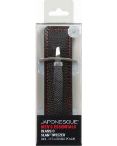 JAPONESQUE Men's Classic Slant Tweezer Precision Crafted, Hand Sharpened Tips for Shaping and Defining Brows, includes Protective Storage Pouch"