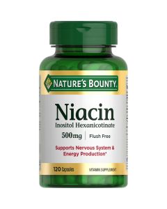 Nature’s Bounty Flush Free Niacin 500 mg Capsules for Energy Metabolism, 120 Ct"