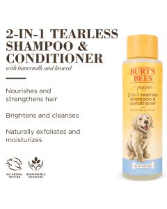 Burt's Bees Natural Pet Care Tearless 2 in 1 Dog Puppy Shampoo Conditioner Buttermilk and Linseed Oil
