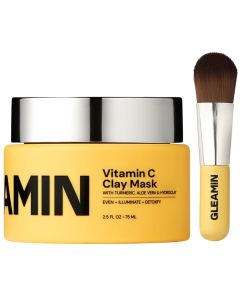 Gleamin Turmeric Vitamin C Clay Mask & Brush - Vegan Clay Facial Mask for Skin Care with Aloe Vera