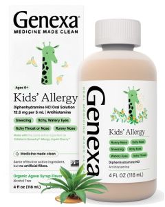 Genexa Kids' Allergy Medicine Liquid, Antihistamine Multi Symptom, Organic Agave Flavor, 4 fl oz"