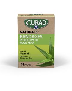 Curad Naturals Aloe Vera & Vitamin E Fabric Bandages 3""x.75"", For Scrapes & Cuts, Absorbent & Self-Adhesive, 30 Count,"