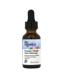 Vitamin C Bright Glow Oil Serum, Rosehip & Turmeric Oil Blend, 1 fl oz (30 ml), Sky Organics"