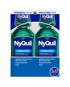 Vicks NyQuil Nighttime Cold & Flu Medicine, Twin Pack, 2 x 12 fl oz"
