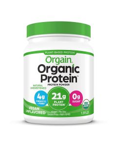 Orgain Organic Vegan 21g Protein Powder, Plant Based, Natural Unsweetened 1.59 lb"