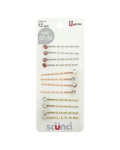 Scunci Real Style Bobby Pins, Assorted Metal Stone, 12 Ct"