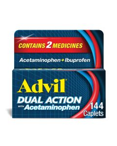 Advil Dual Action Pain Relievers Coated Caplets, 125Mg Ibuprofen and 250Mg Acetaminophen, 144 Count"