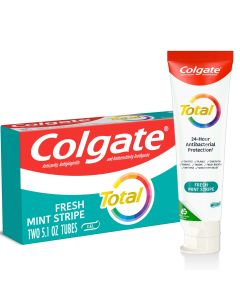 Colgate Total Fresh Mint Stripe Gel Toothpaste, Mint, 2 Pack, 5.1 Oz Tubes"