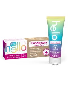 hello Kids Unicorn Sparkle Fluoride Toothpaste with Natural Bubble Gum Flavor, Vegan, SLS & Gluten Free"