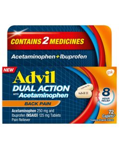 Advil Dual Action Pain Relievers for Back Pain Relief Tablet, 250Mg Ibuprofen and 500Mg Acetaminophen, 72 Count"