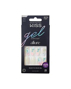 KISS Gel Fantasy Allure Ready-To-Wear Medium Coffin Fake Nails, White & Blue, 28 Pieces"