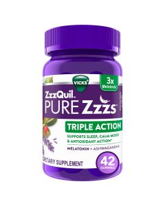 Vicks ZzzQuil Pure Zzzs Triple Action Melatonin Sleep Aid Gummies, with Ashwagandha, Dietary Supplement, 42 Ct"
