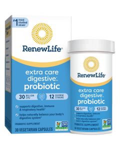 Renew Life Extra Care Digestive Adult Probiotic, Unisex, 30 Billion CFU, 12 Strains, 30 Count"
