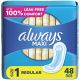 Always Maxi Pads without Wings, Size 1, Regular Absorbency, 48 Count